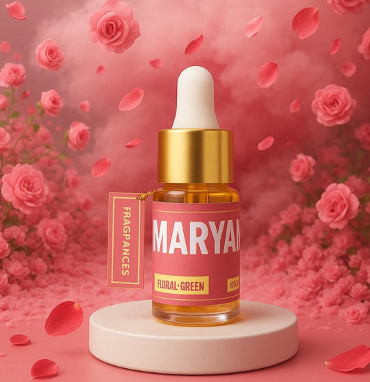 Maryan perfume bottle with floral background